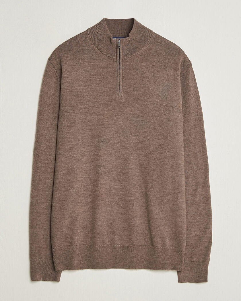 Charles Tyrwhitt Pure Merino Zip Neck Jumper Mocha – Bruin