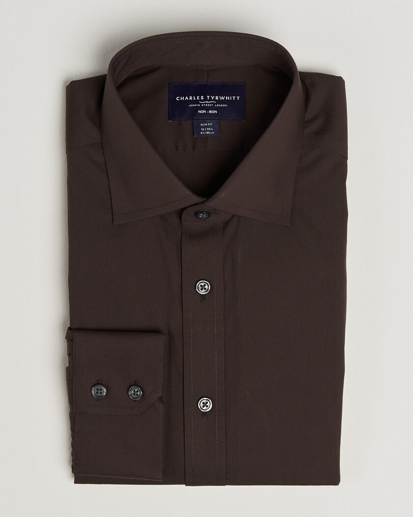Charles Tyrwhitt Slim Fit Non Iron Poplin Cut Away Shirt Chocolate – Bruin