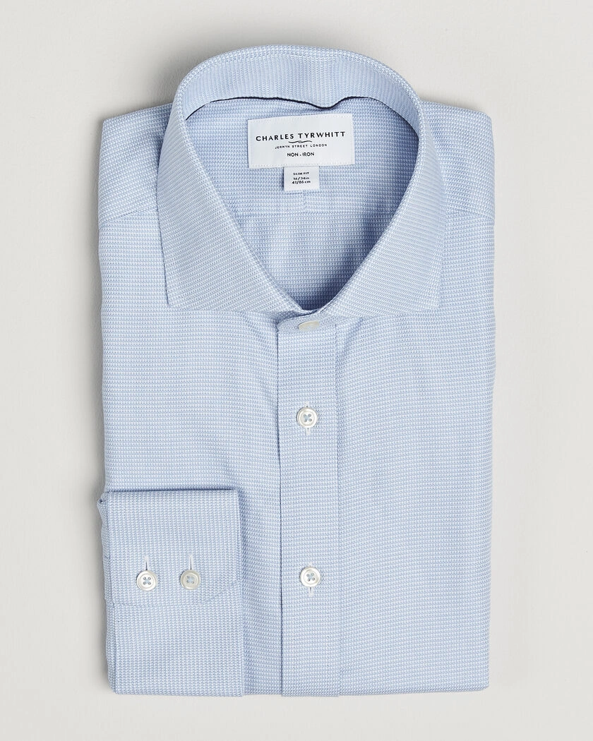 Charles Tyrwhitt Slim Fit Non Iron Trafalgar Weave Shirt Sky Blue – Blauw