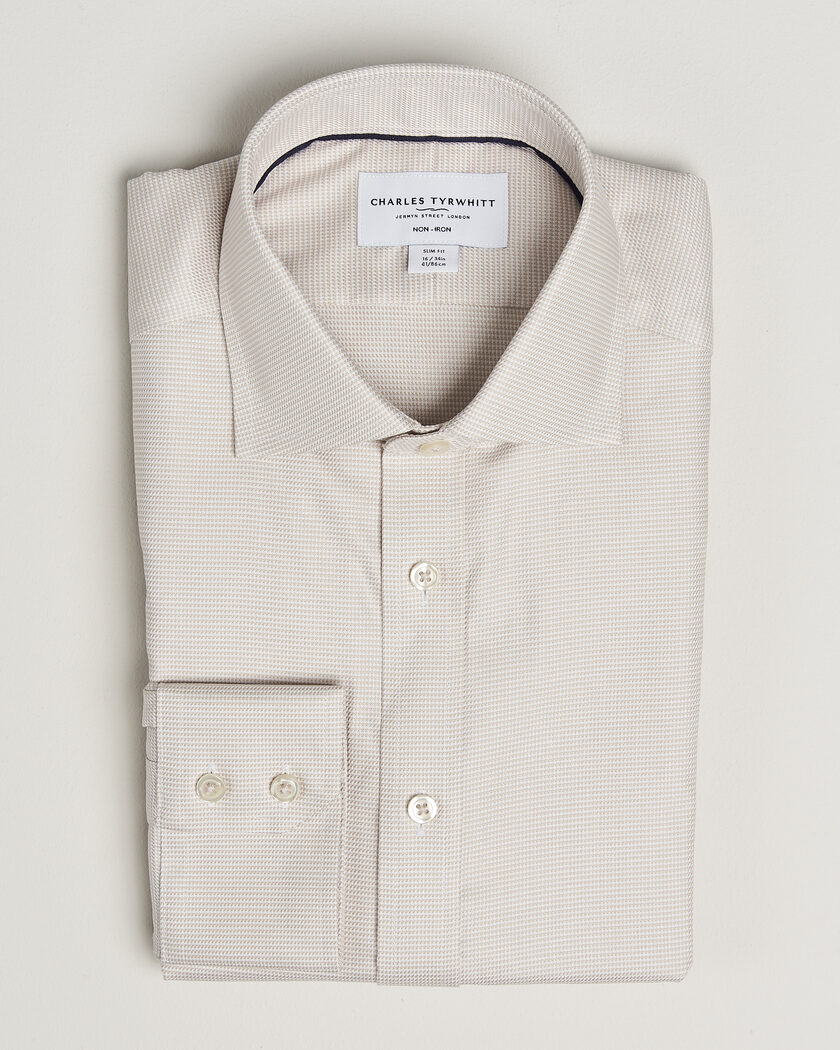 Charles Tyrwhitt Slim Fit Non Iron Trafalgar Weave Shirt Stone – Beige