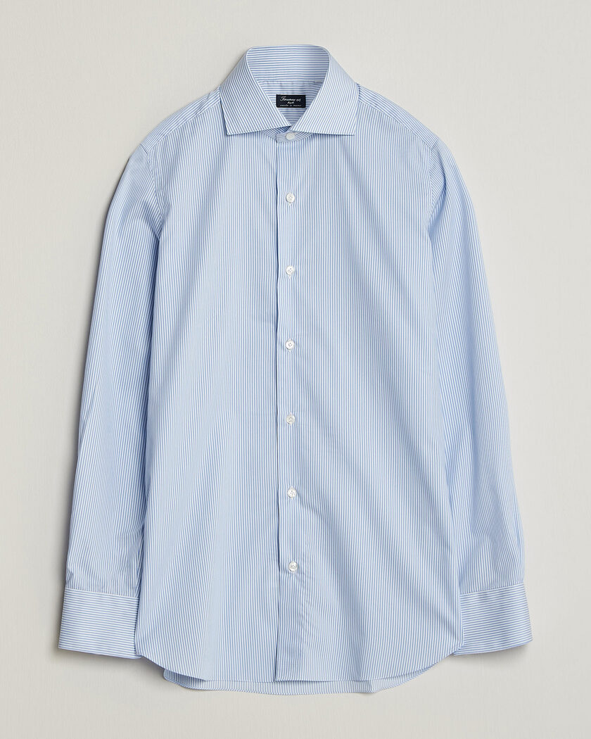 Finamore Napoli Milano Slim Traveller Cotton Shirt Blue Stripe – Blauw