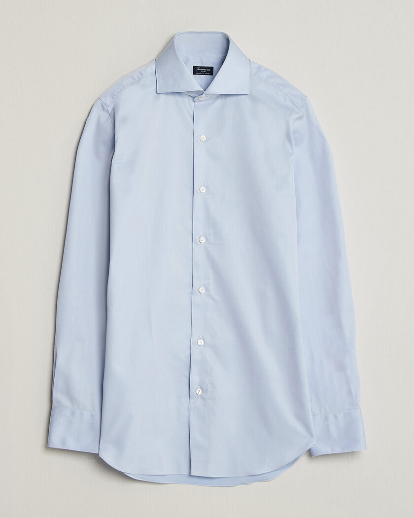 Finamore Napoli Milano Slim Traveller Cotton Shirt Light Blue – Blauw