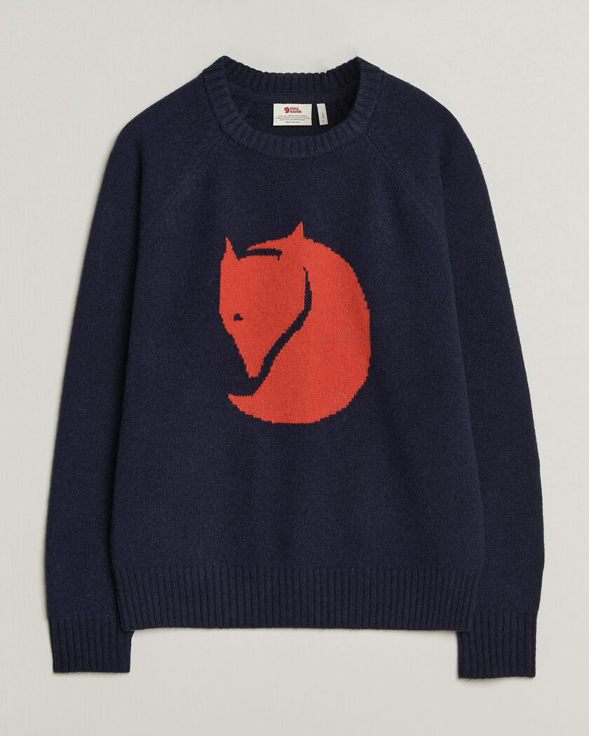 Fjällräven Logo Knit Wool Sweater Dark Navy – Bleu
