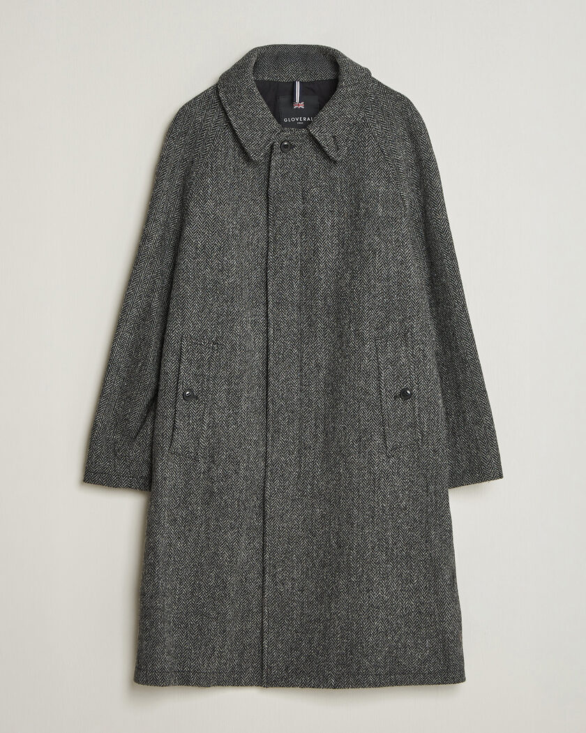 Gloverall Hynes Harris Tweed Coat Charcoal Herringbone – Gris