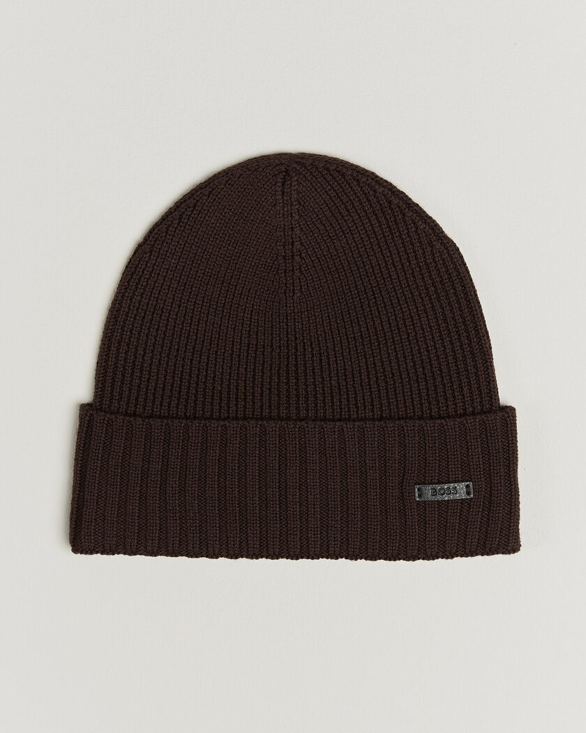BOSS BLACK Fati Wool Beanie Dark Brown – Bruin