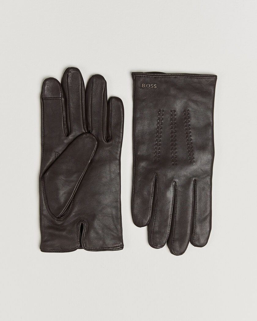 BOSS BLACK Hainz Leather Glove Dark Brown – Marron