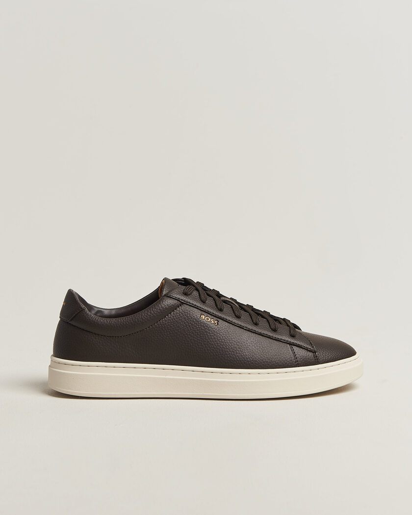 BOSS BLACK Kieran Grained Leather Sneaker Dark Brown – Marron