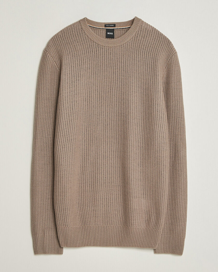 BOSS BLACK Fiocchetto Wool/Cashmere Crew Neck Open Brown – Marron