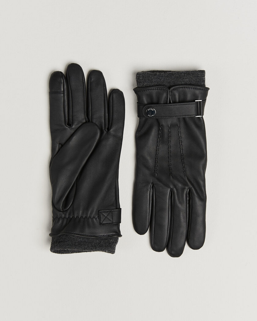 BOSS BLACK Hyden Leather Glove Black – Zwart