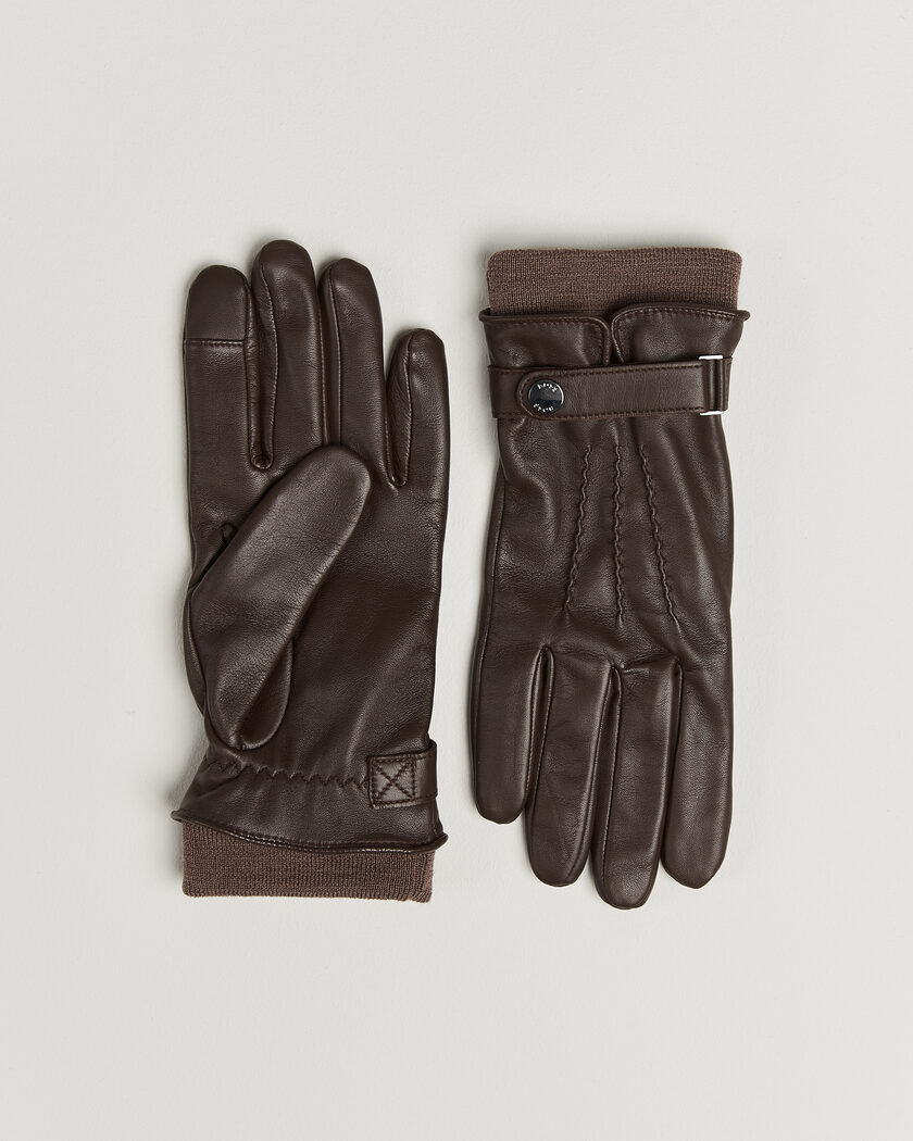 BOSS BLACK Hyden Leather Glove Dark Brown – Bruin