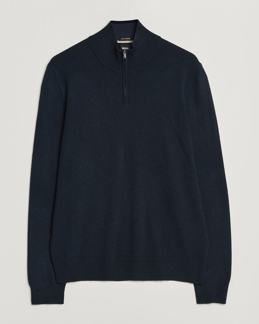 BOSS BLACK Hemarlo Wool/Cashmere Half Zip Dark Blue – Bleu