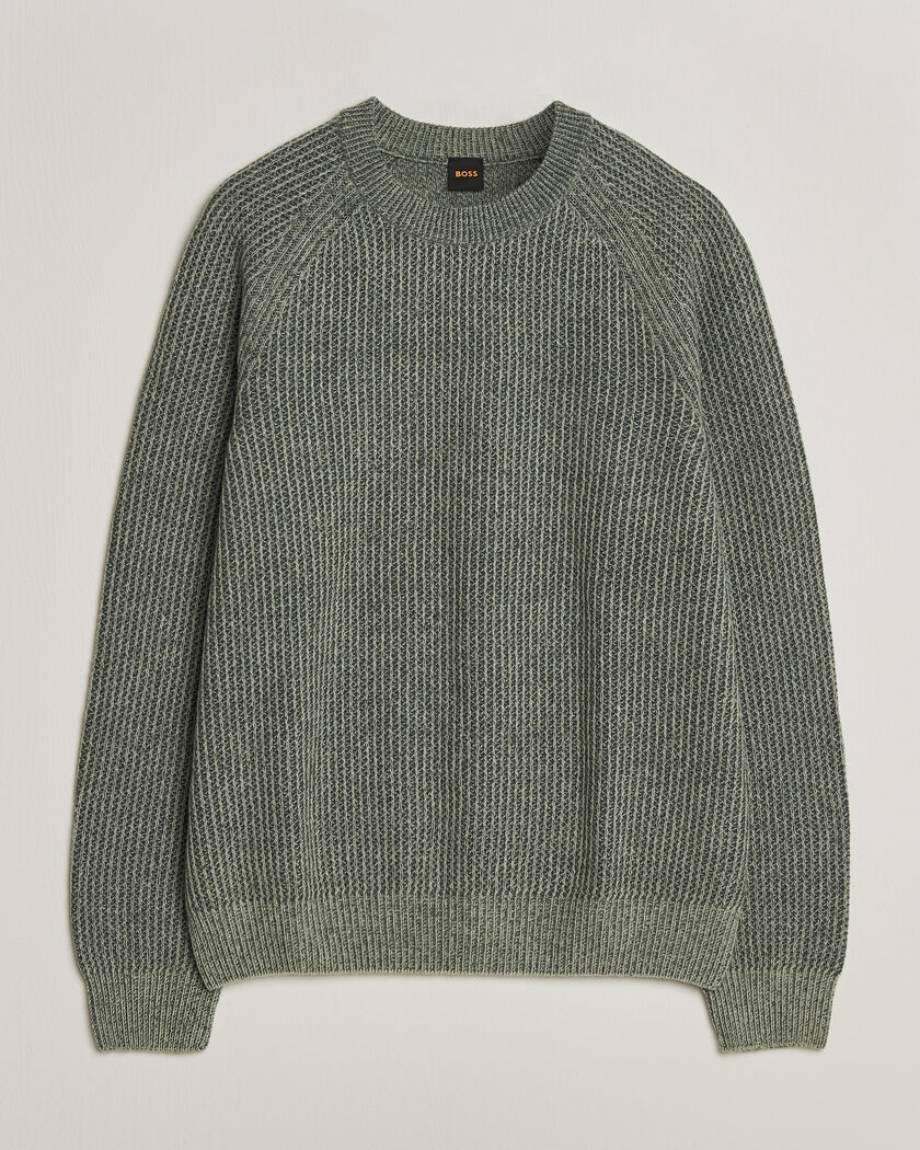 BOSS ORANGE Kepler Wool Knitted Sweater Open Green – Groen