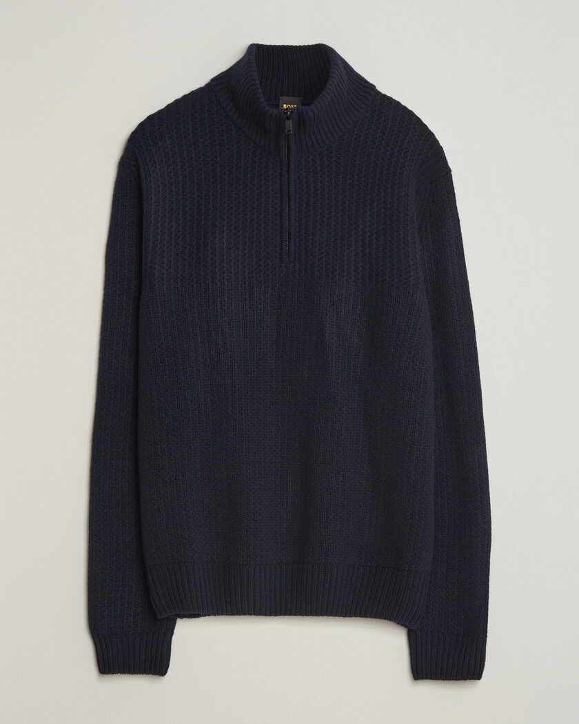 BOSS ORANGE Kenter Wool Knitted Half Zip Dark Blue – Bleu