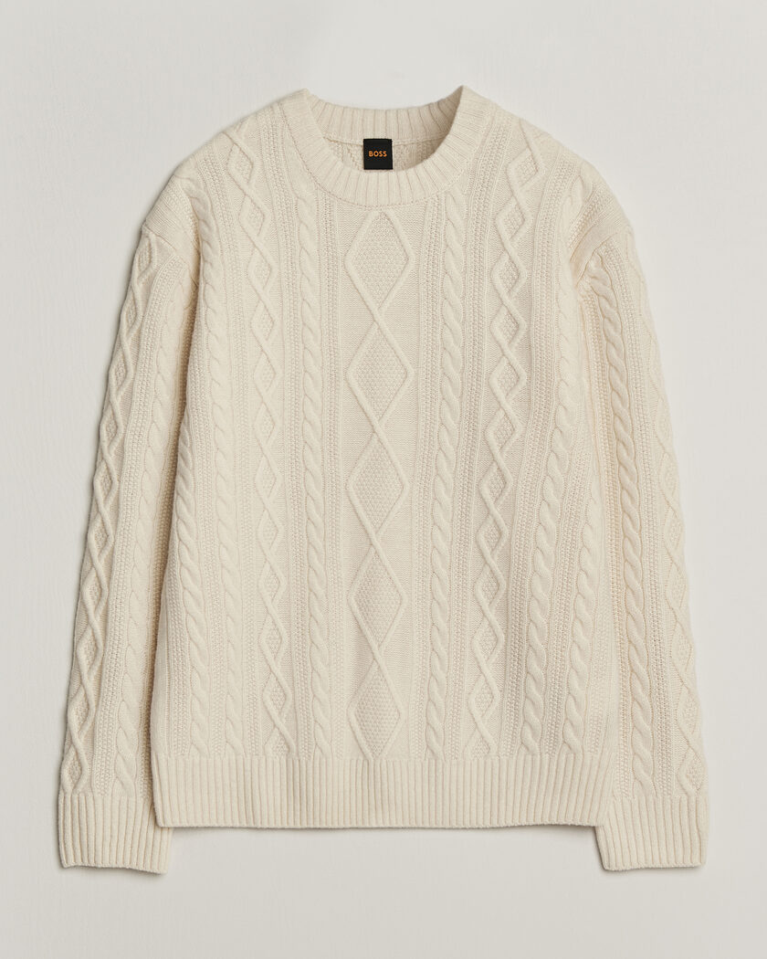 BOSS ORANGE Atreccio Wool Structured Knitted Sweater Open White – Wit