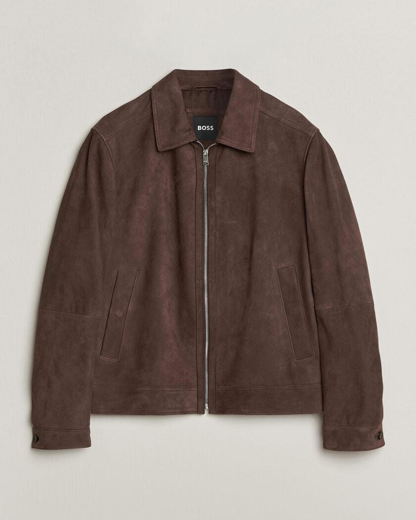 BOSS BLACK Malbano Suede Jacket Dark Brown – Marron