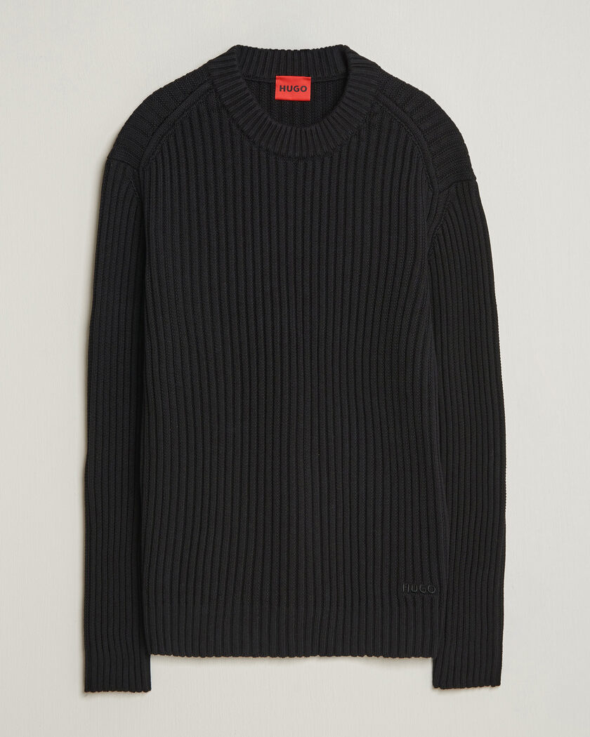 HUGO Sribban Cotton Knitted Sweater Black – Noir
