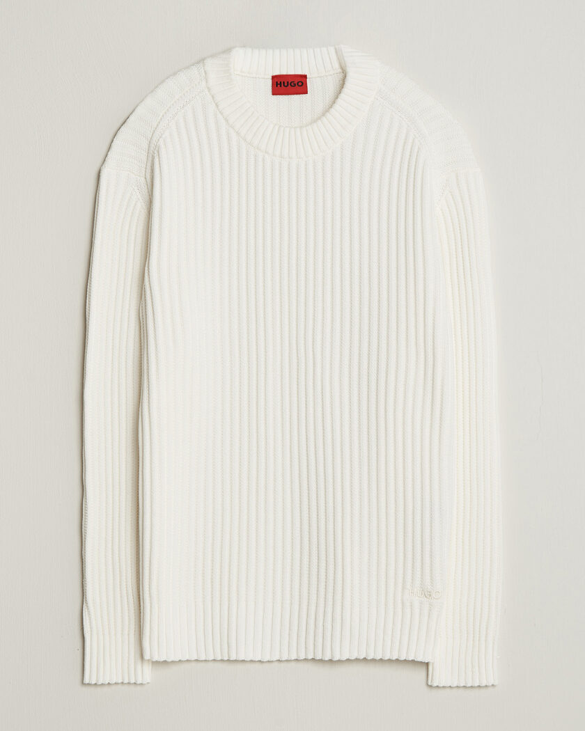 HUGO Sribban Cotton Knitted Sweater Natural – Wit