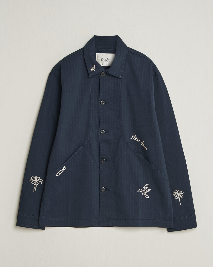 Forét Berry Herringbone Embroidery Overshirt Navy – Blauw