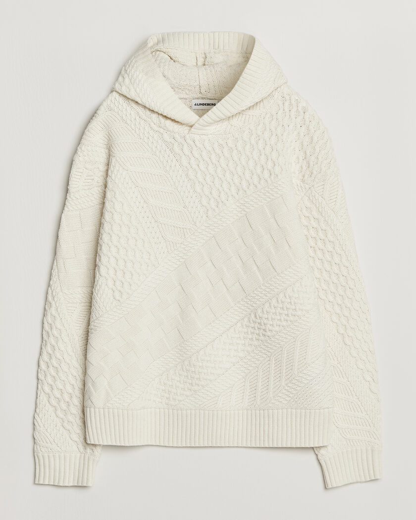  J.Lindeberg Savio Cable Knitted Hoodie Tofu – Blanc