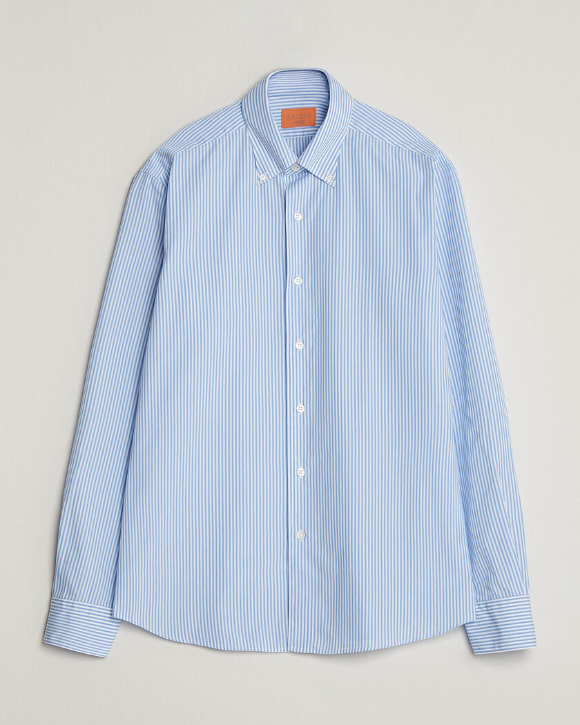 Grigio Popeline Button Down Shirt Light Blue Stripe – Bleu
