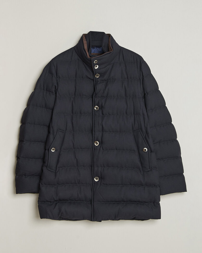 Herno Flannel Down Coat Navy – Blauw