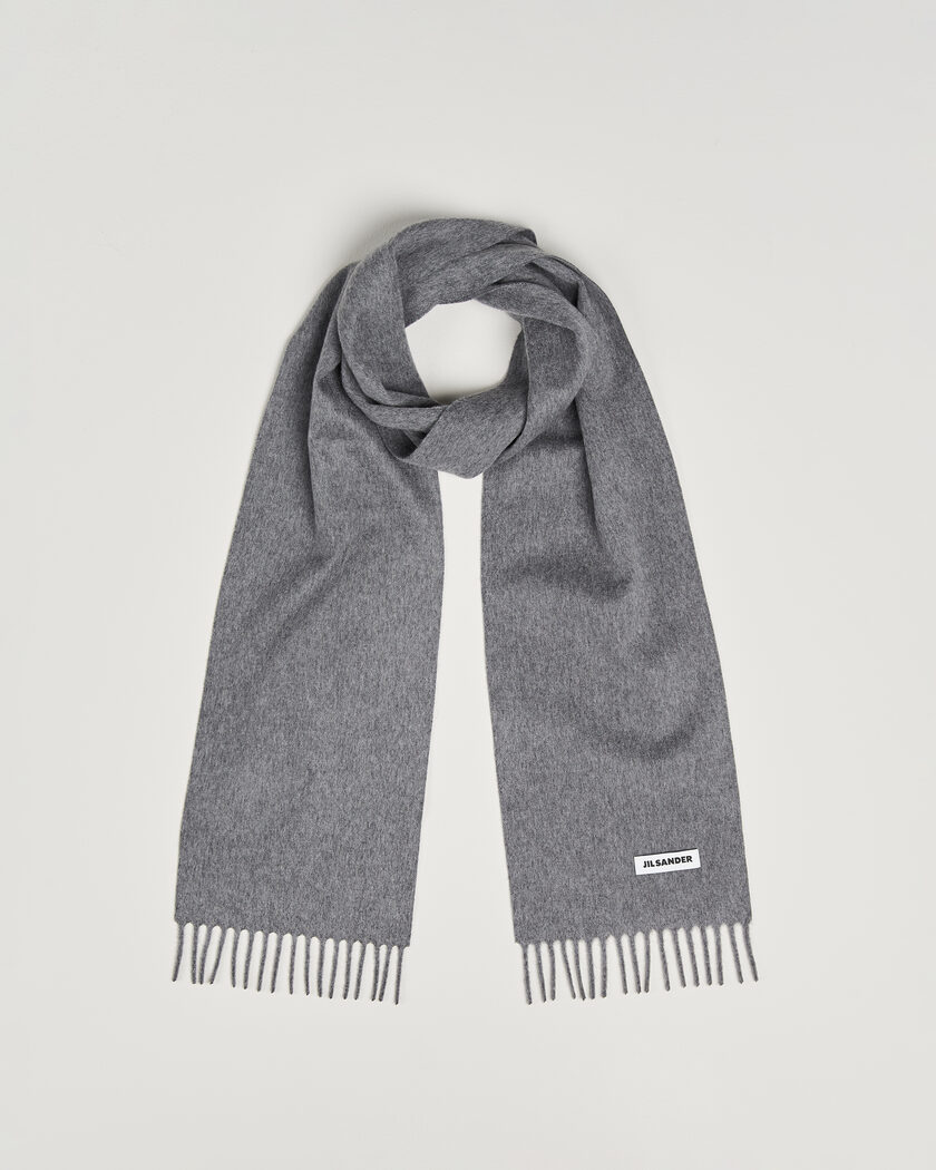 Jil Sander Plain Logo Scarf Grey Melange – Grijs