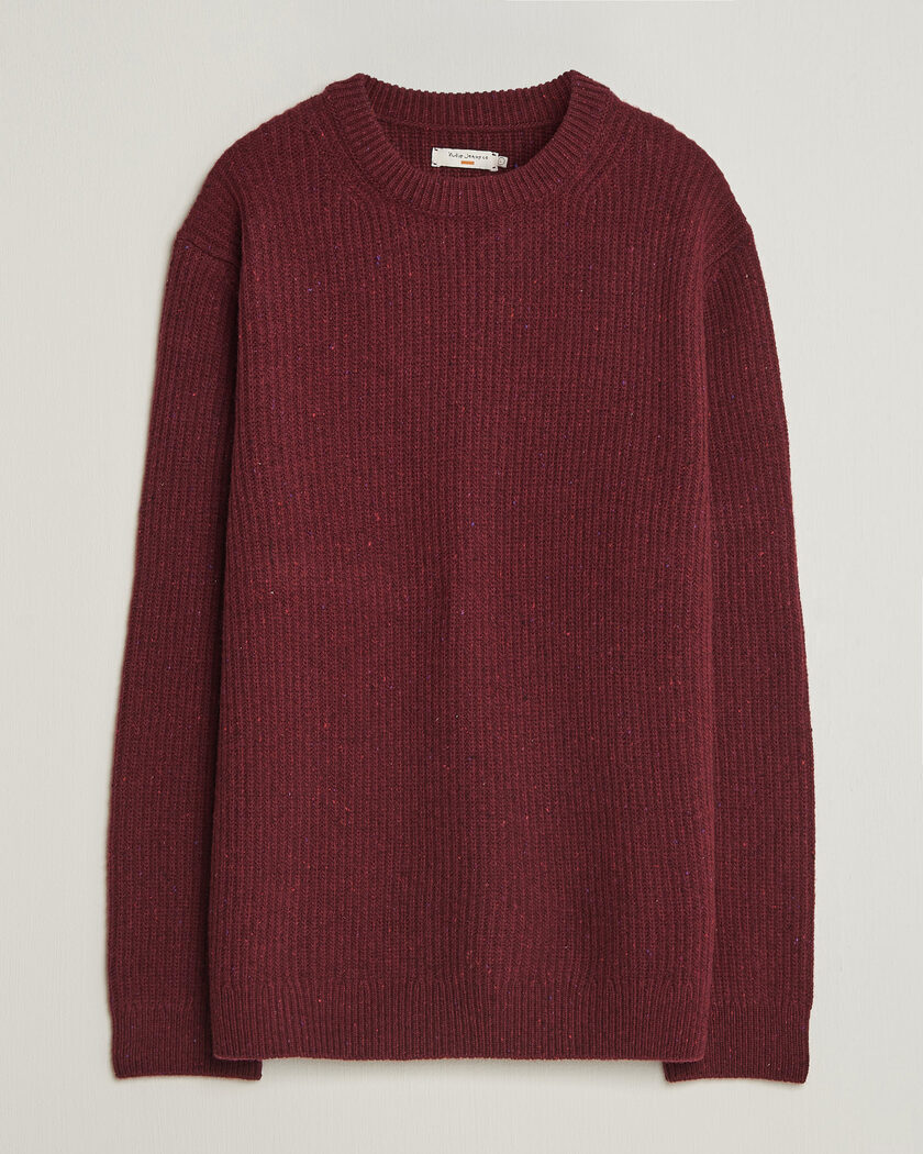 Nudie Jeans August Wool Rib Knitted Sweater Burgundy – Rood