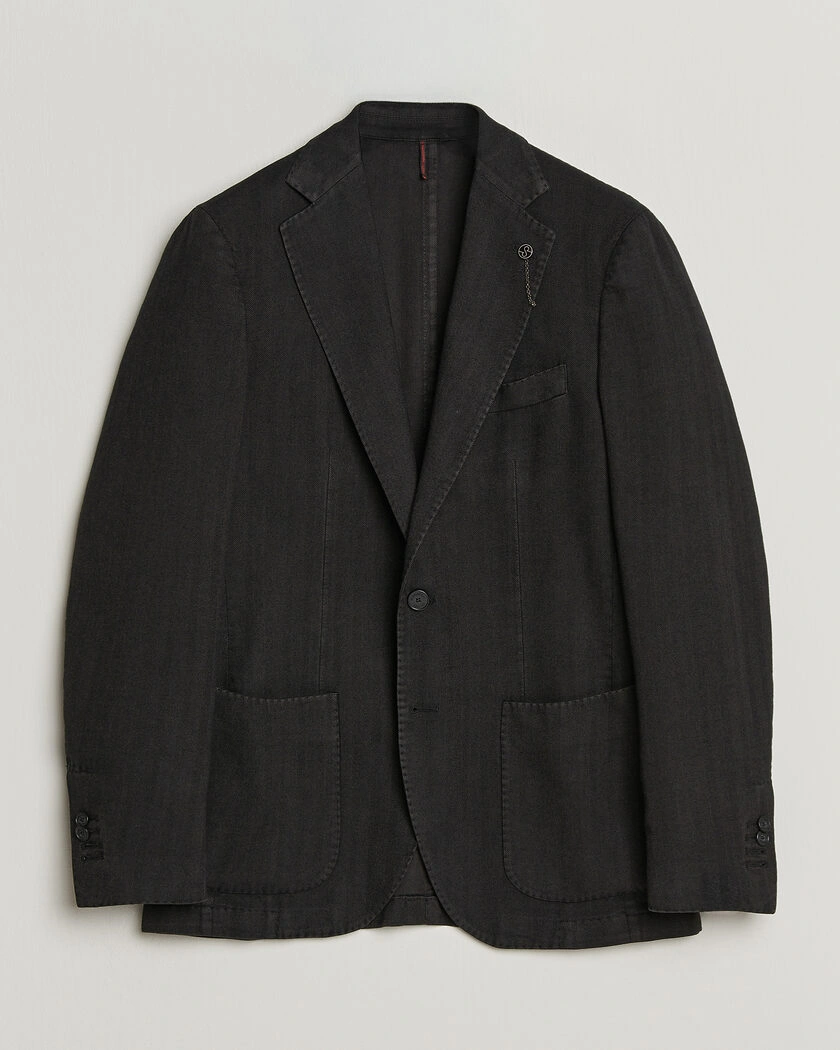 Santaniello Soft Touch Cotton Herringbone Blazer Black – Noir