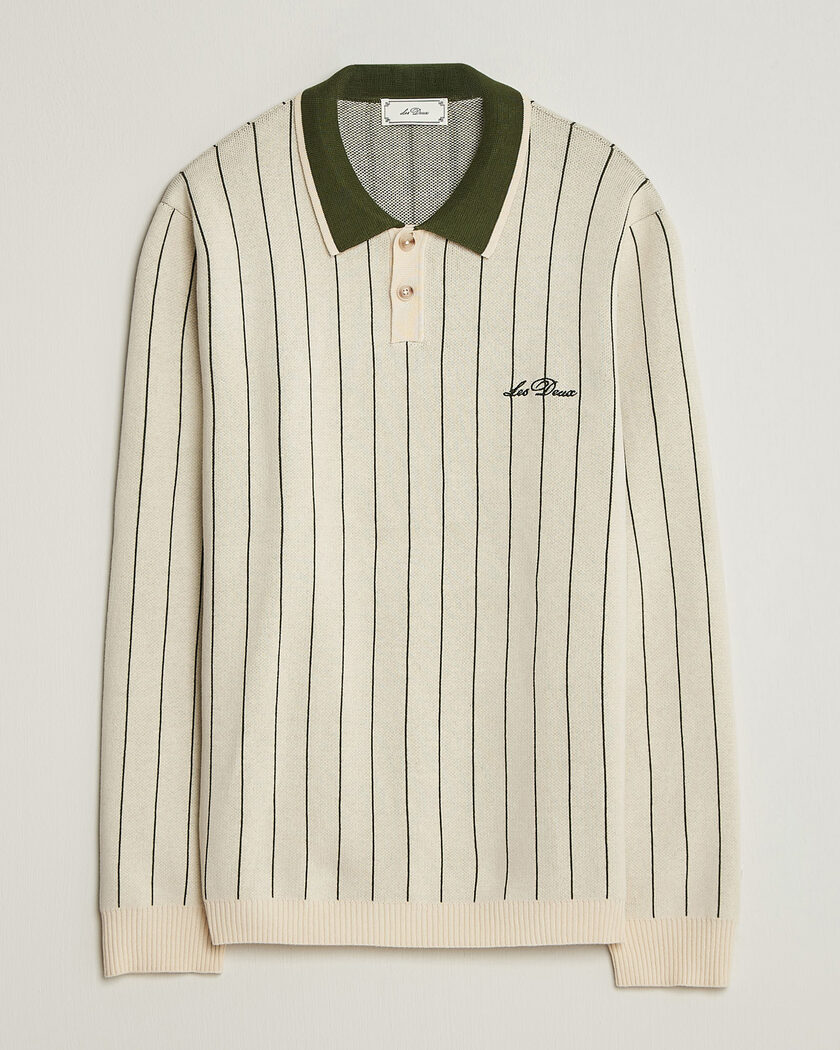 LES DEUX Signature Knitted Long Sleeve Polo Ivory – Wit