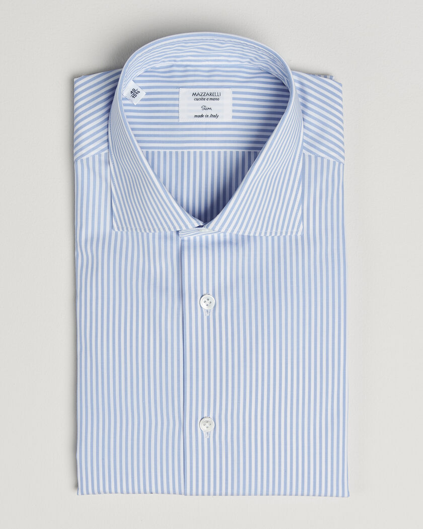 Mazzarelli Soft Cotton Popeline Shirt Light Blue Stripe – Blauw