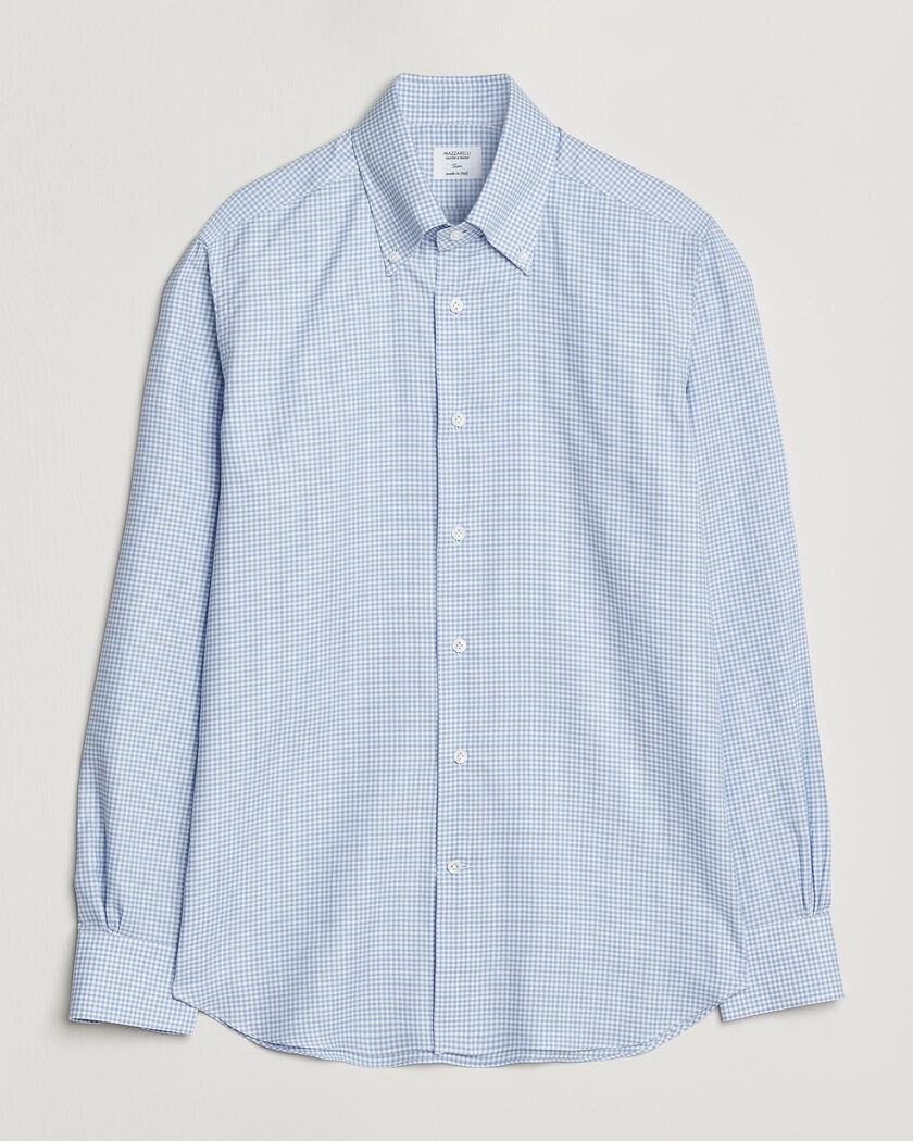 Mazzarelli Soft Oxford Button Down Shirt Light Blue Check – Blauw