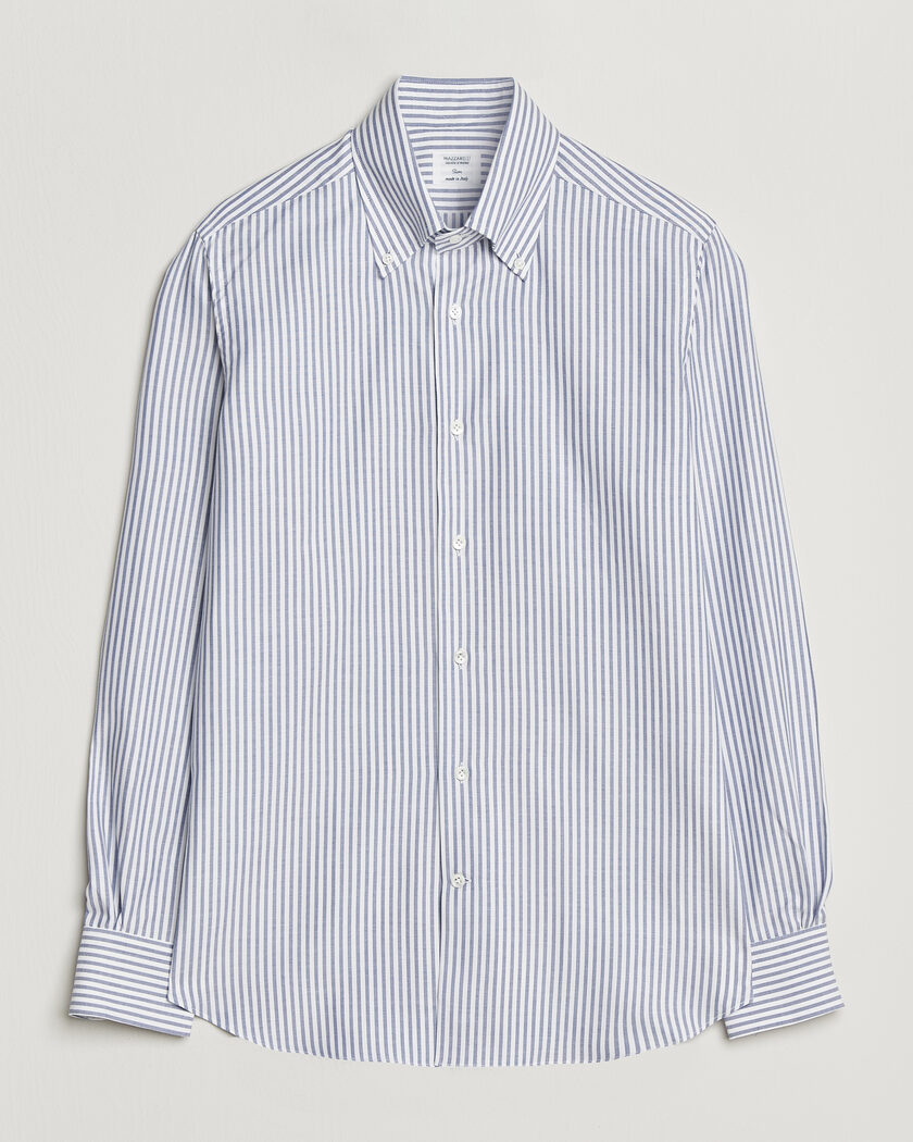 Mazzarelli Soft Oxford Button Down Shirt Blue Stripe – Blauw