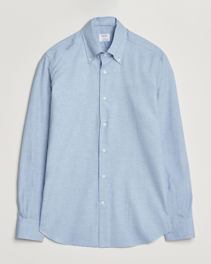 Mazzarelli Soft Flannel Button Down Shirt Light Blue – Blauw