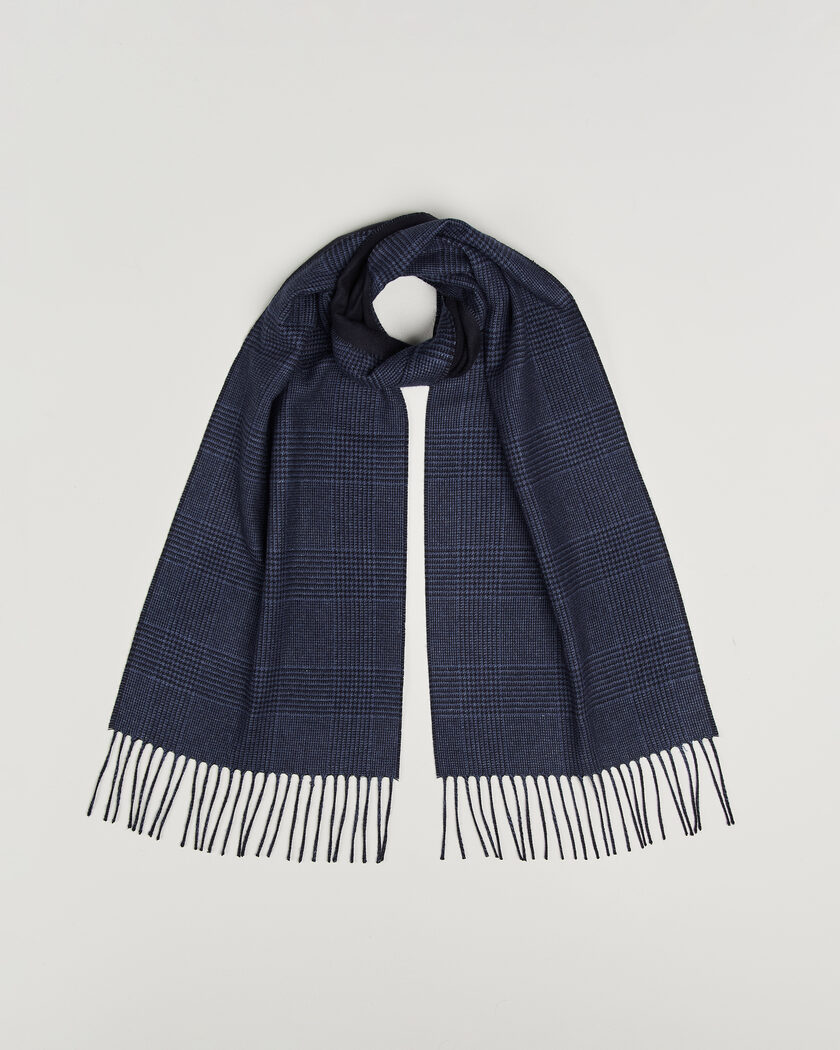 Piacenza Cashmere Cashmere/Silk Glencheck Scarf Navy – Blauw