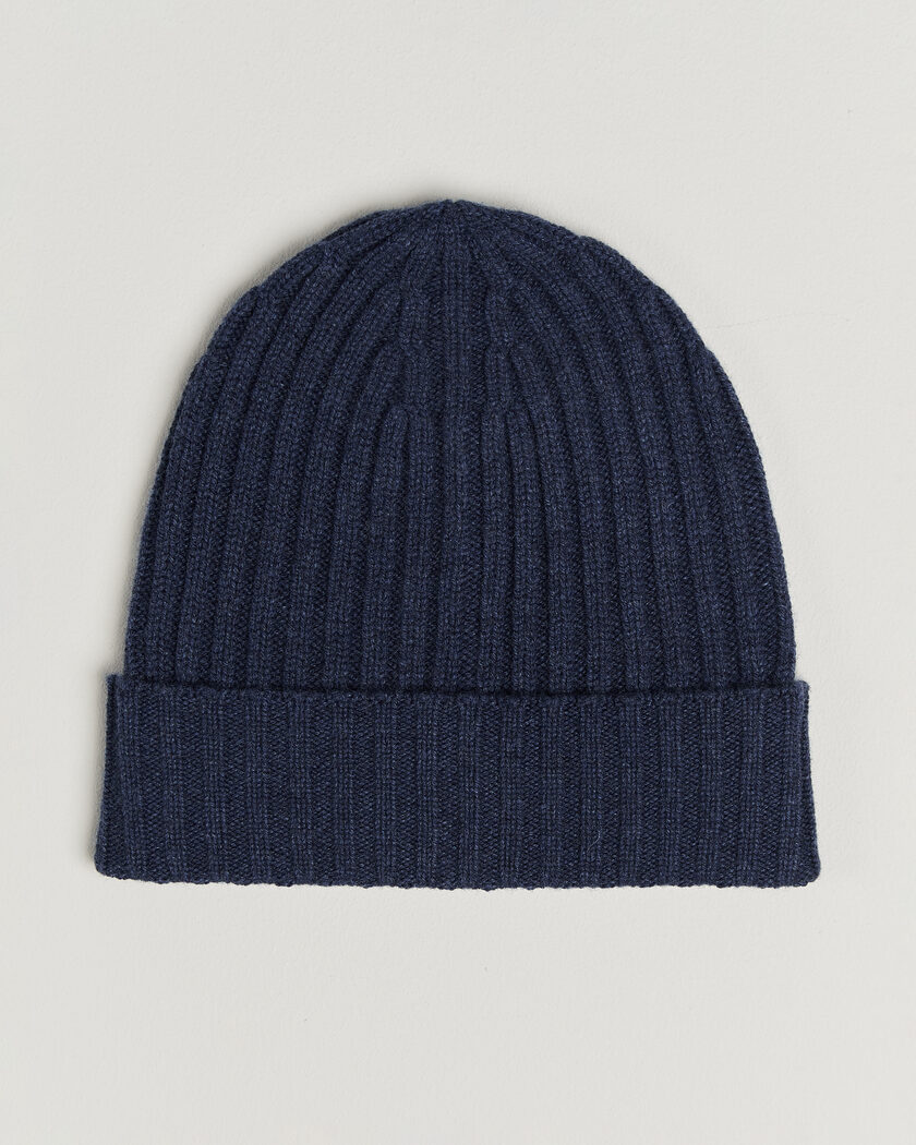 Piacenza Cashmere Ribbed Cashmere Beanie Dark Blue – Bleu