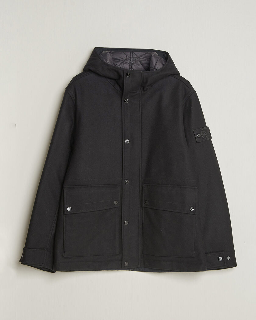 Stone Island Ghost Wool/Nylon Flannel Short Parka Black – Zwart