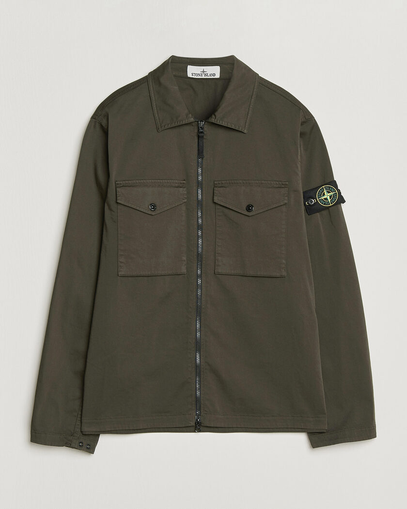 Stone Island Organic Cotton Satin Stretch Zip Overshirt Grey – Grijs