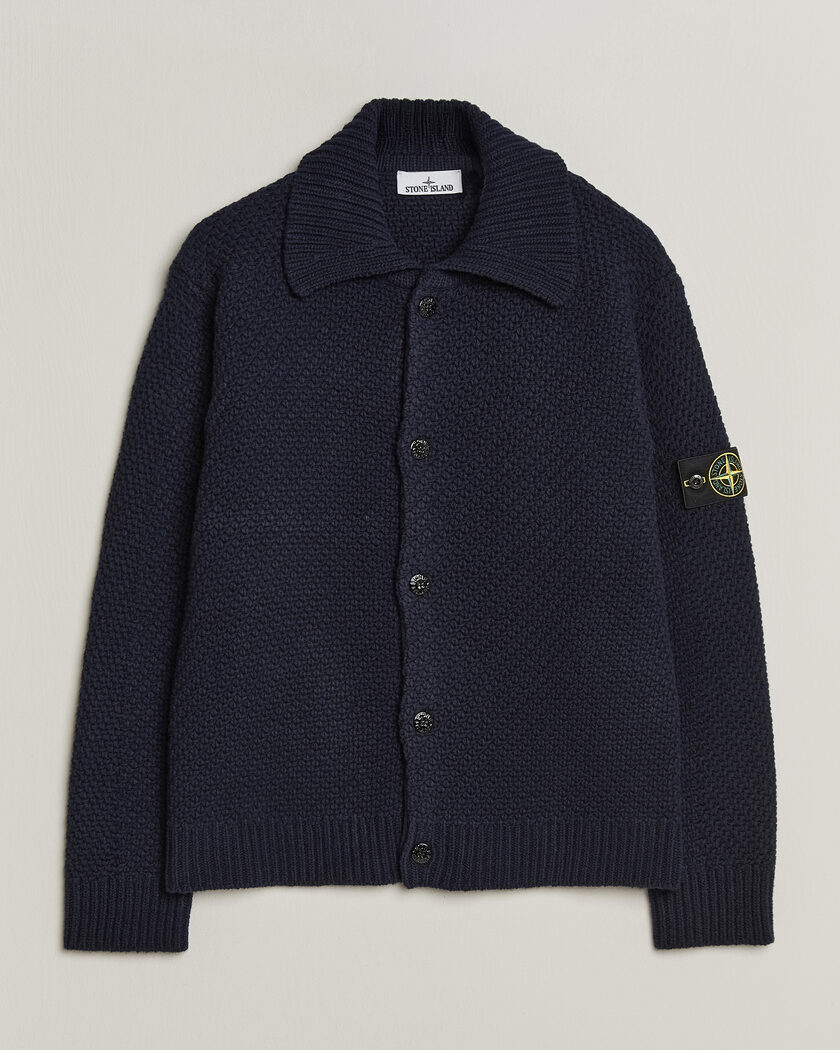 Stone Island Basket Stitch Lambswool Cardigan Navy Blue – Blauw