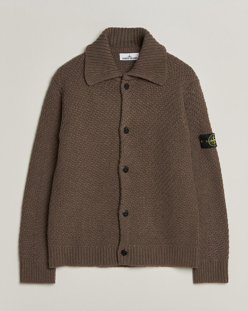 Stone Island Basket Stitch Lambswool Cardigan Umber Melange – Bruin