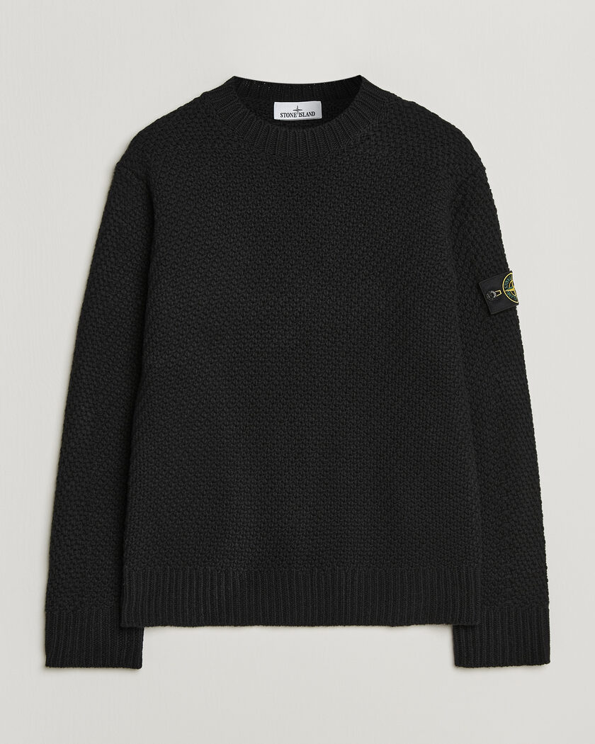 Stone Island Basket Stitch Lambswool Crew Neck Black – Noir