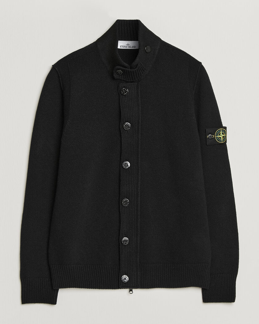 Stone Island Knitted Lambswool Zip Button Cardigan Black – Noir