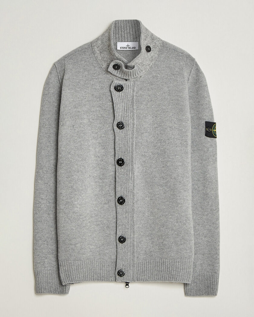 Stone Island Knitted Lambswool Zip Button Cardigan Grey Melange – Grijs