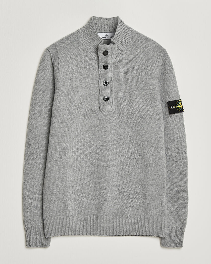 Stone Island Knitted Lambswool Half Button Zip Grey Melange – Grijs
