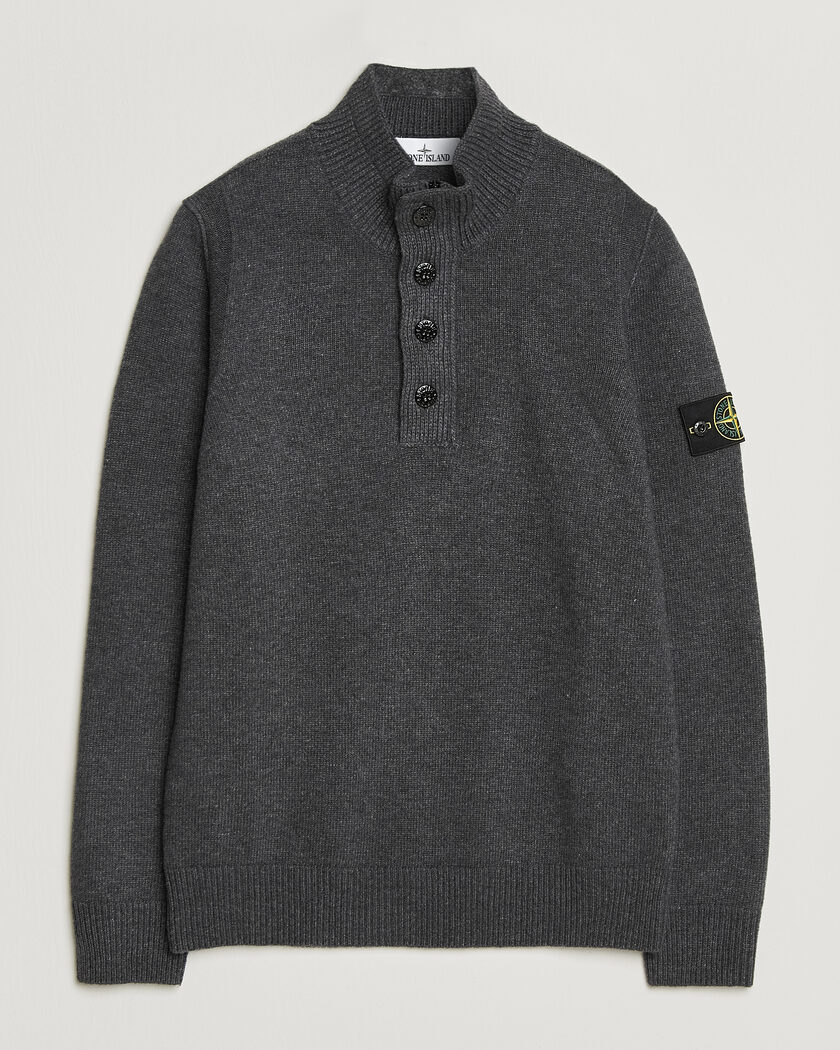 Stone Island Knitted Lambswool Half Button Zip Melange Lead – Grijs