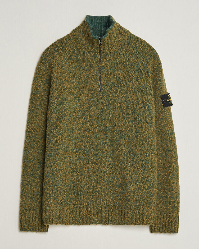 Stone Island Speckled Wool/Nylon Half Zip Dark Green Melange – Vert