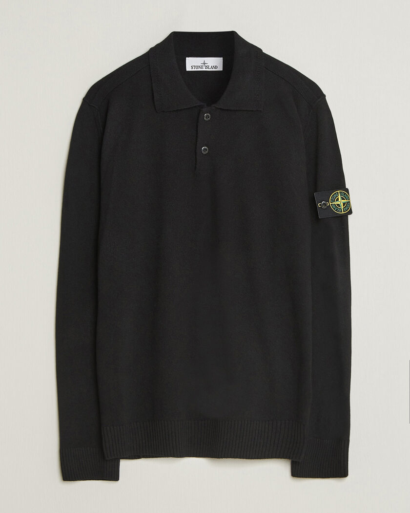 Stone Island Knitted Geelong Wool Polo Black – Zwart