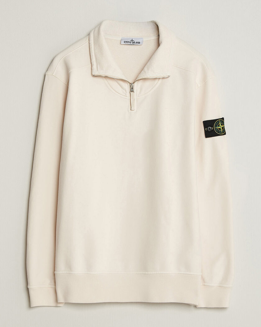 Stone Island Brushed Cotton Fleece Half Zip Ivory – Blanc
