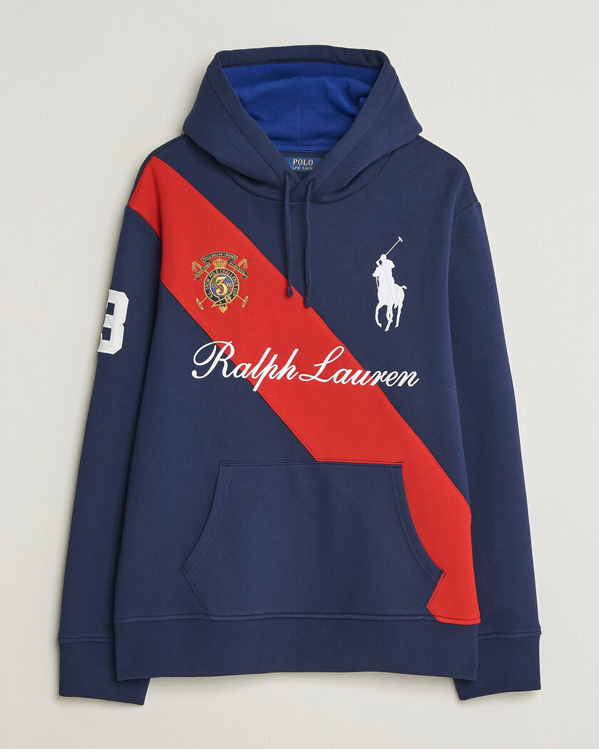 Polo Ralph Lauren Diagonal Stripe Big Pony Hoodie Newport Navy – Blauw