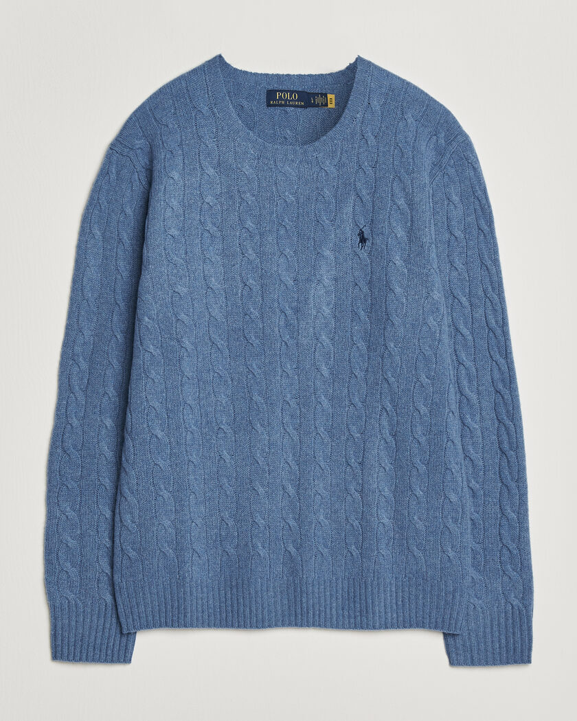Polo Ralph Lauren Wool/Cashmere Cable Crew Neck Blue Borage Heather – Blauw