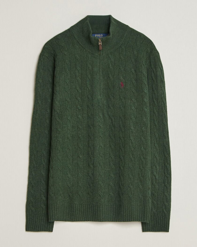 Polo Ralph Lauren Wool/Cashmere Cable Half Zip Lodgepole Pine Heather – Vert